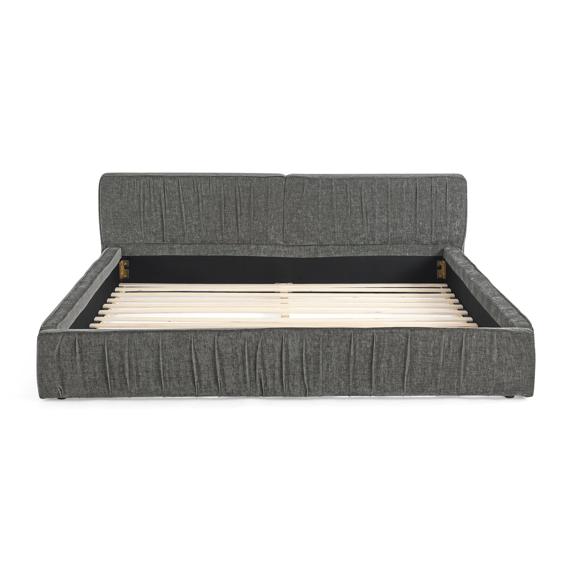 Modern Upholstered Platform Bed Frame With Pleated Design
