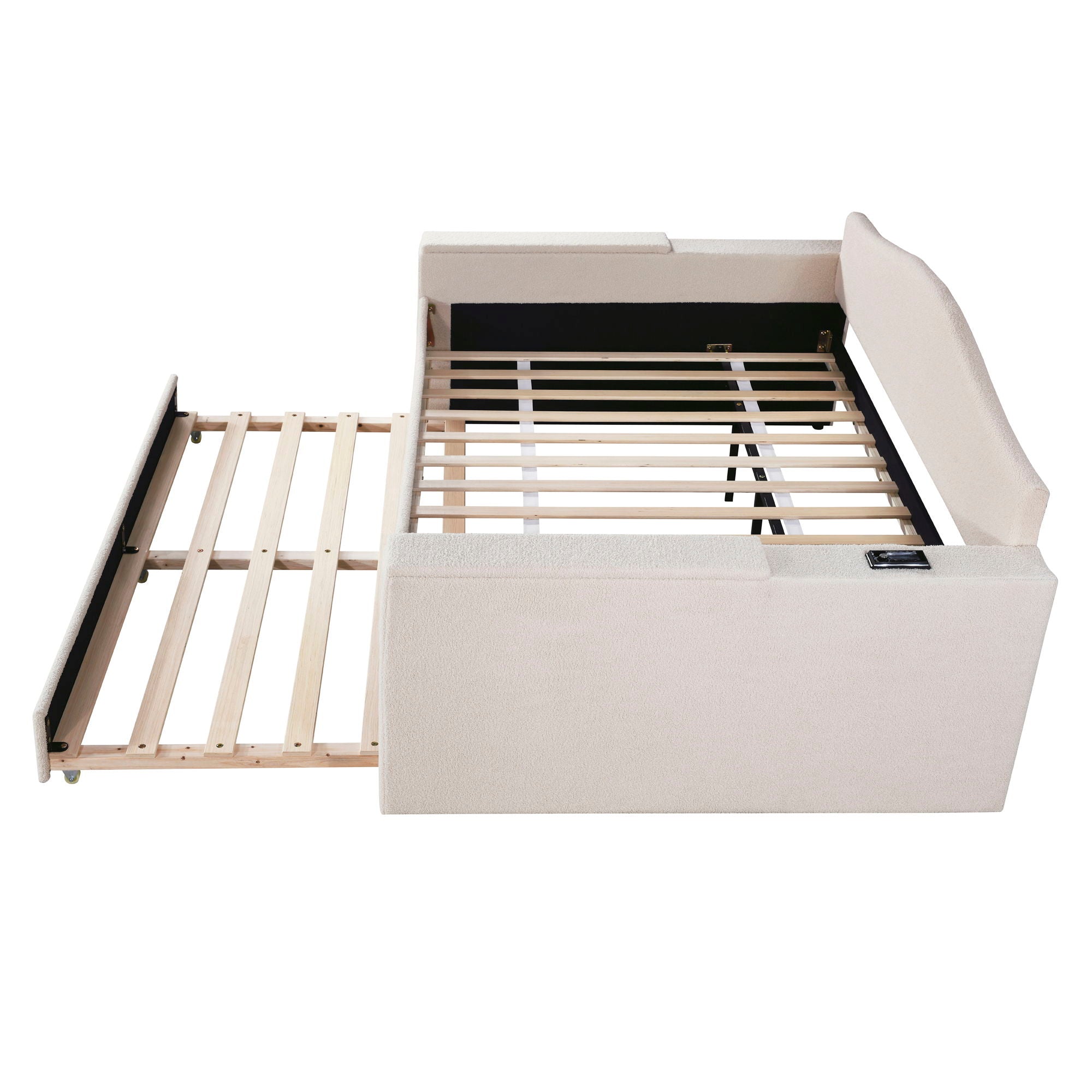 Upholstered Daybed With Storage Armrests, Trundle And Latest Integrated Bluetooth Audio System