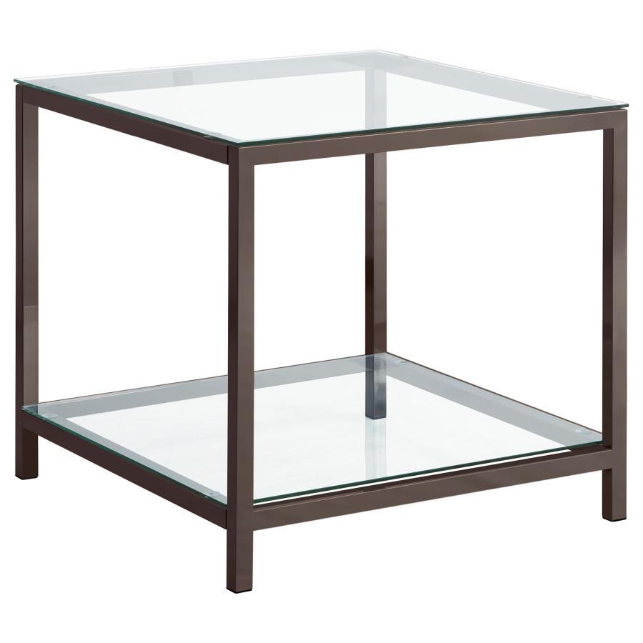 Coaster Fine Furniture Trini - 1-Shelf Glass Top Side End Table - Black Nickel | Meri Furniture