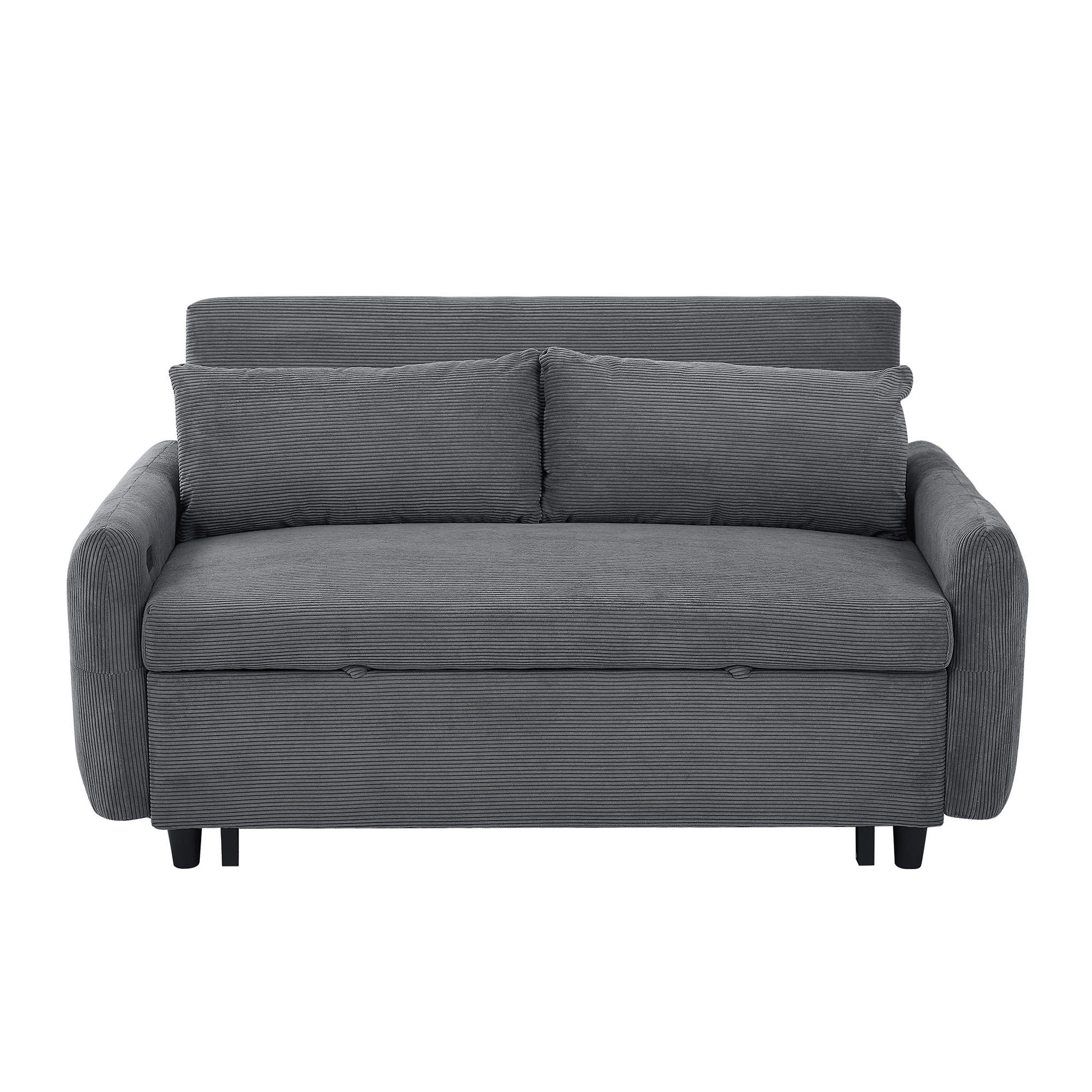 Pull-Out 2 Seat Modern Sleeper Sofa With 2 Throw Pillows And USB Ports