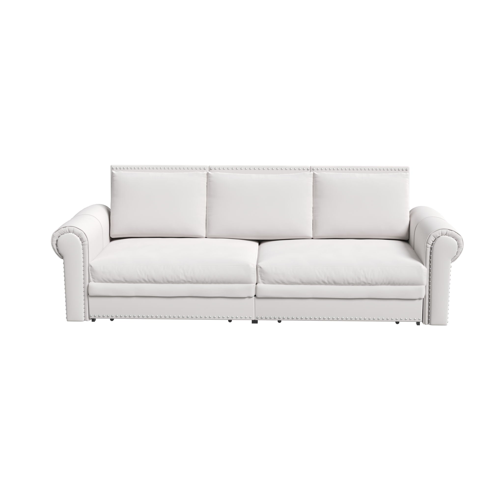 3 In 1 Convertible Sleeper Sofa With Nailhead Trim & Rolled Arm