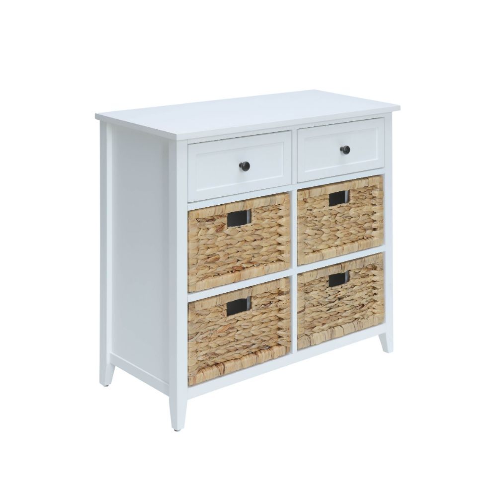 Get exceptional value on this transitional Filbert chest. Featuring a rich finish, the drawers and open compartment spaces give plenty of room for storage. The table looks great with or without the included wicker crate baskets. Some Assembly Required.