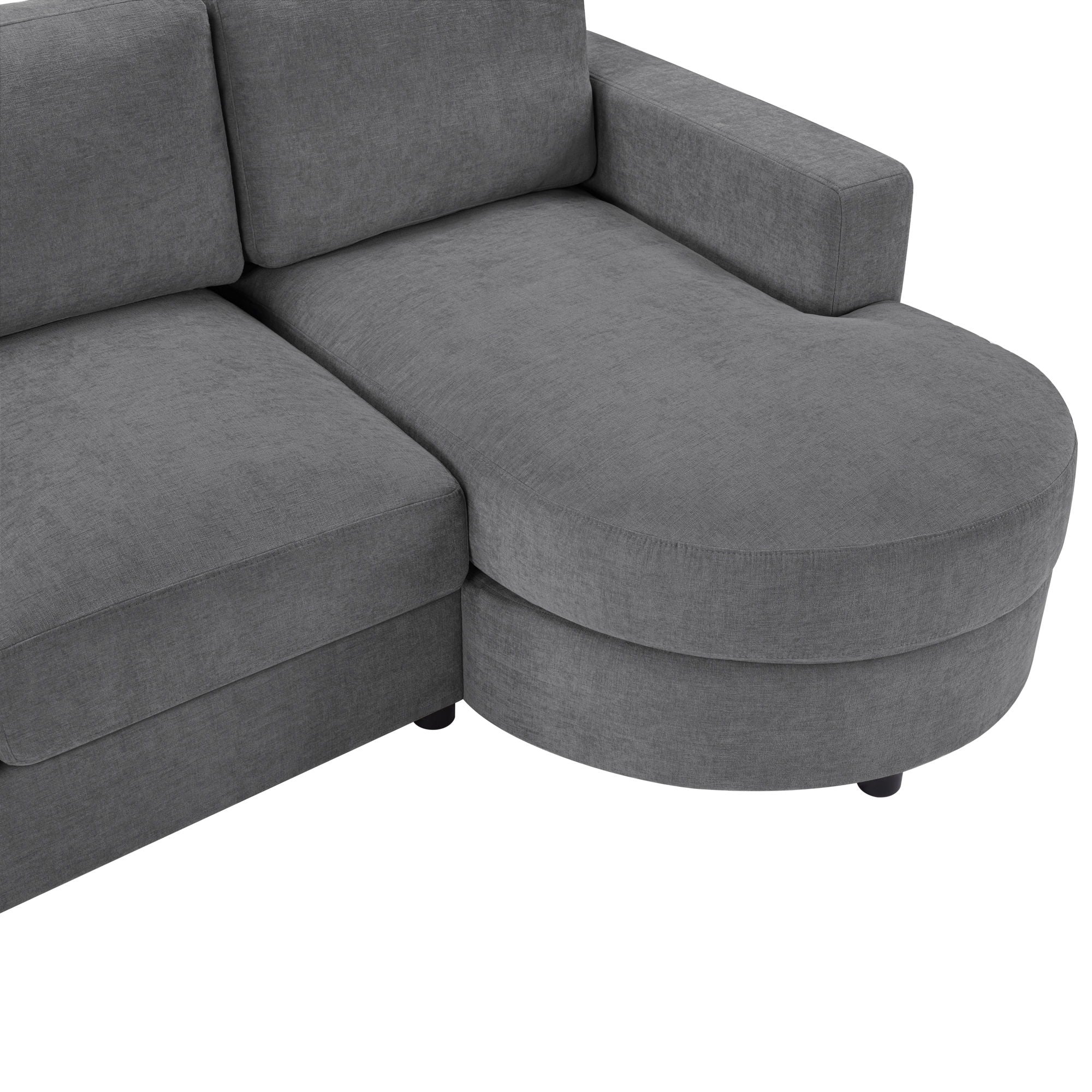 Modern L-Shaped Sectional Sofa With Curved Chaise, USB Ports, And Side Storage Pockets