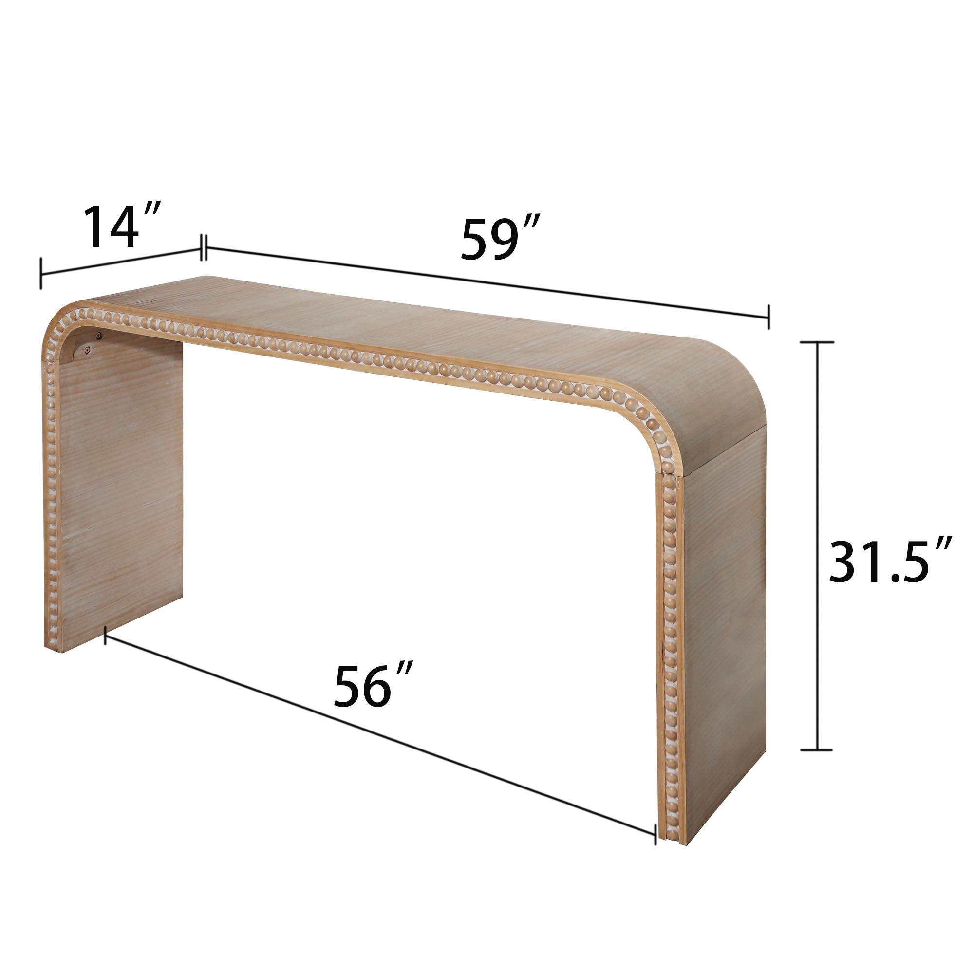 Console Table With Wood Beads Curved Waterfall Style Table - Antique Natural / Natural / Rustic / Natural / White