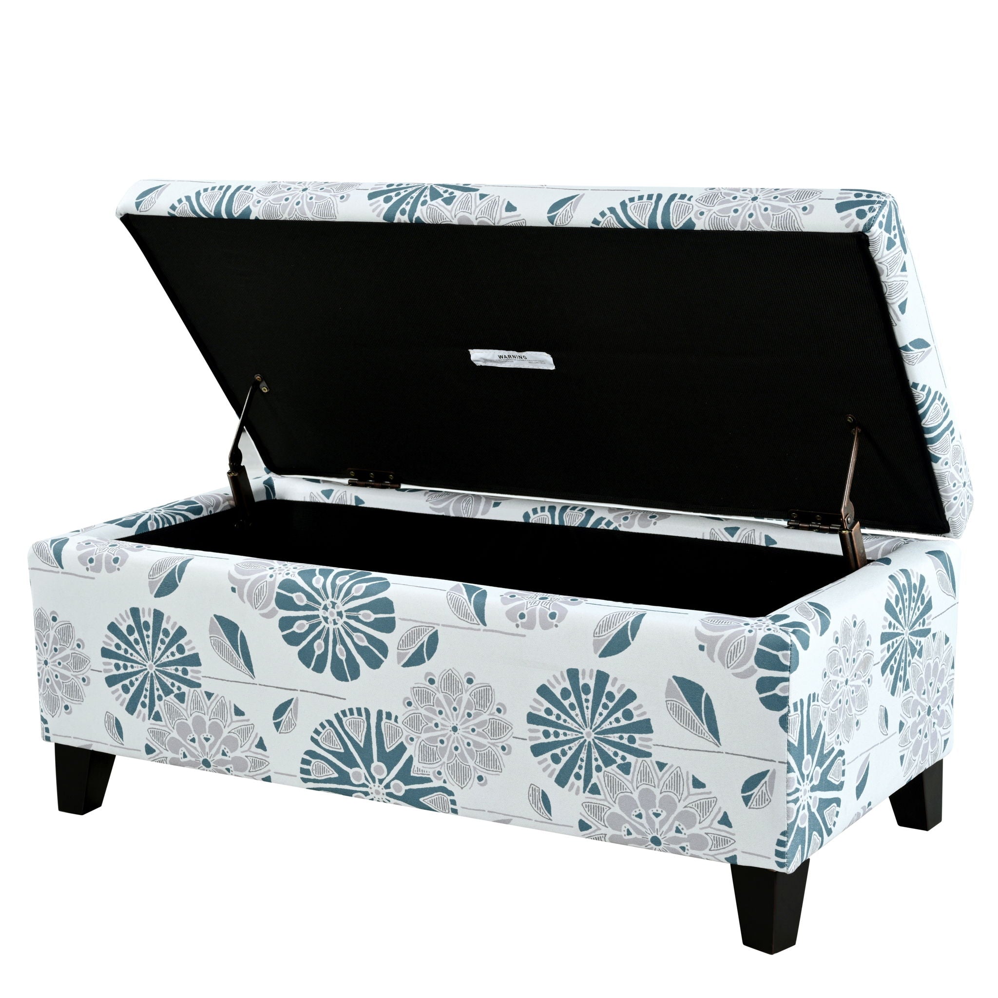 Luxury Storage Ottoman With Floral Patterned Fabric, Soft-Close Hinges, Multi Functional