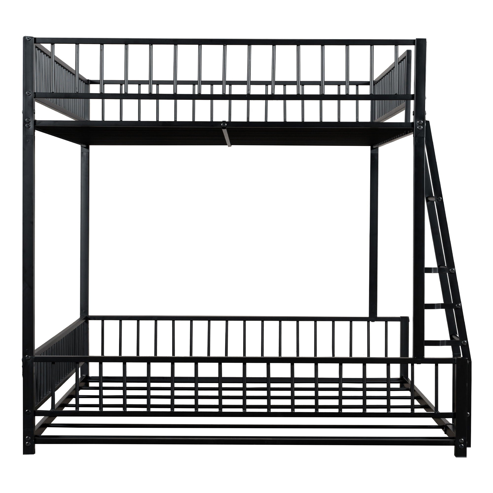 Bunk Bed Frame With Ladder And Safety Guardrails