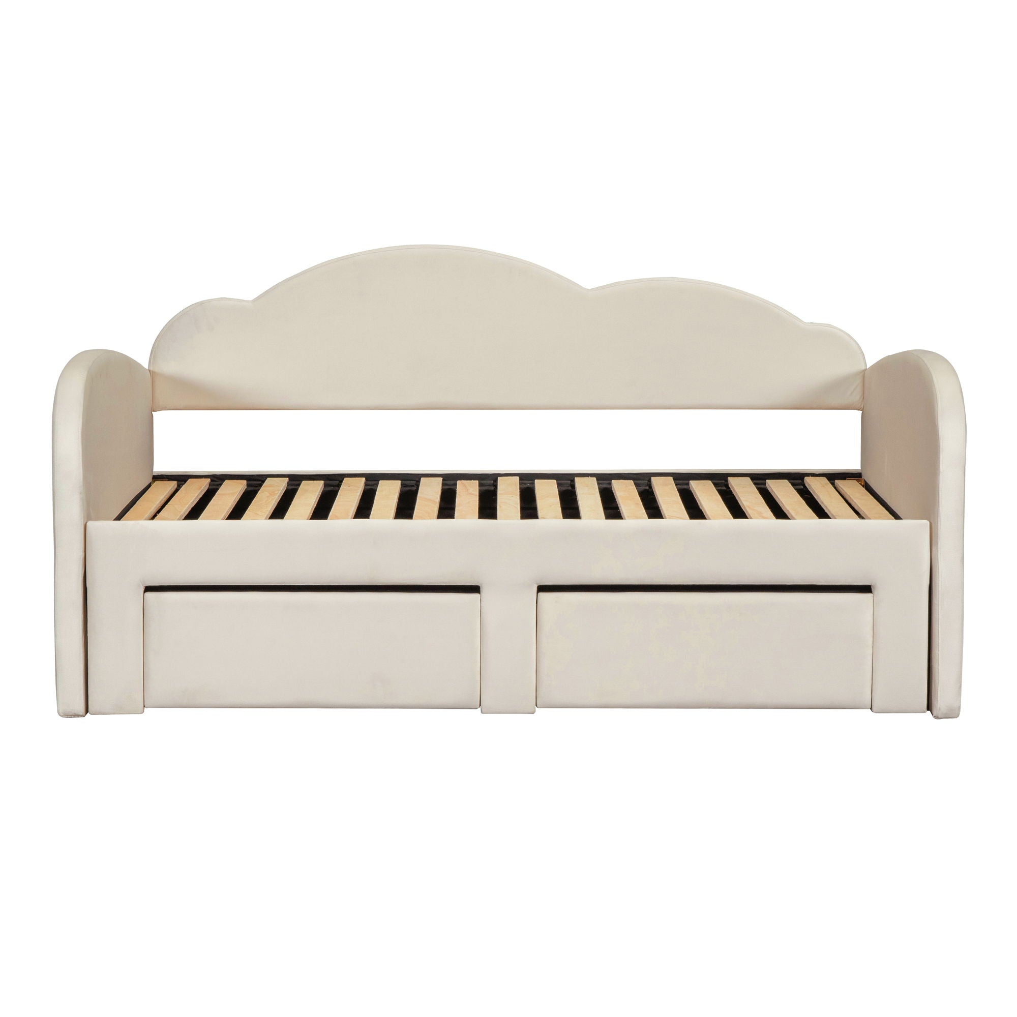 Upholstered Daybed With Cloud-Shaped Backrest, Trundle & 2 Drawers And USB Ports