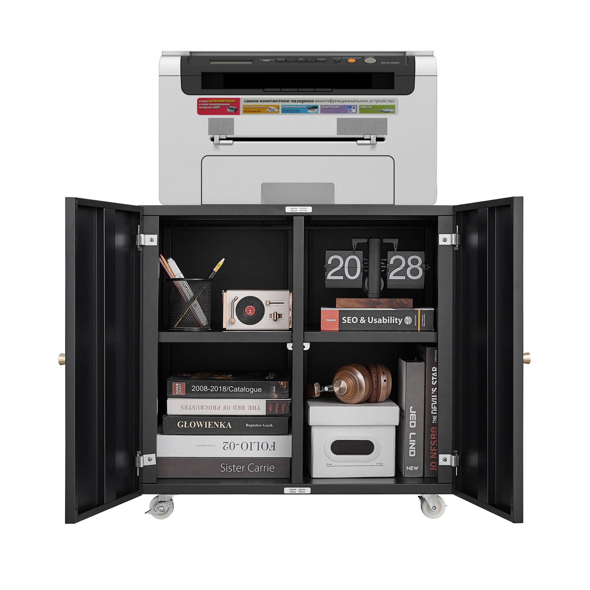 Office Furniture Copier Cabinet 2 Door Steel Copier Stand Mobile Pedestal File Printer Stand