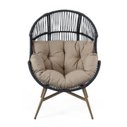Cori - Outdoor Patio Egg Chair, With Cushion - Black / Khaki