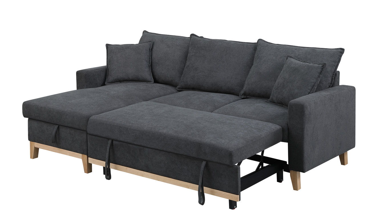 Colton 84.25"W Dark Gray Woven Reversible Sleeper Sectional Sofa with Storage Chaise