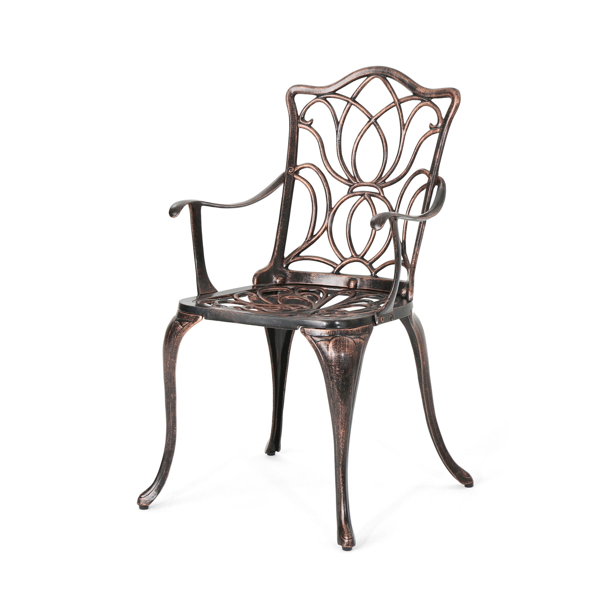 Outdoor Dining Chair With Floral Design And Curved Saber Legs (Set of 2) - Copper