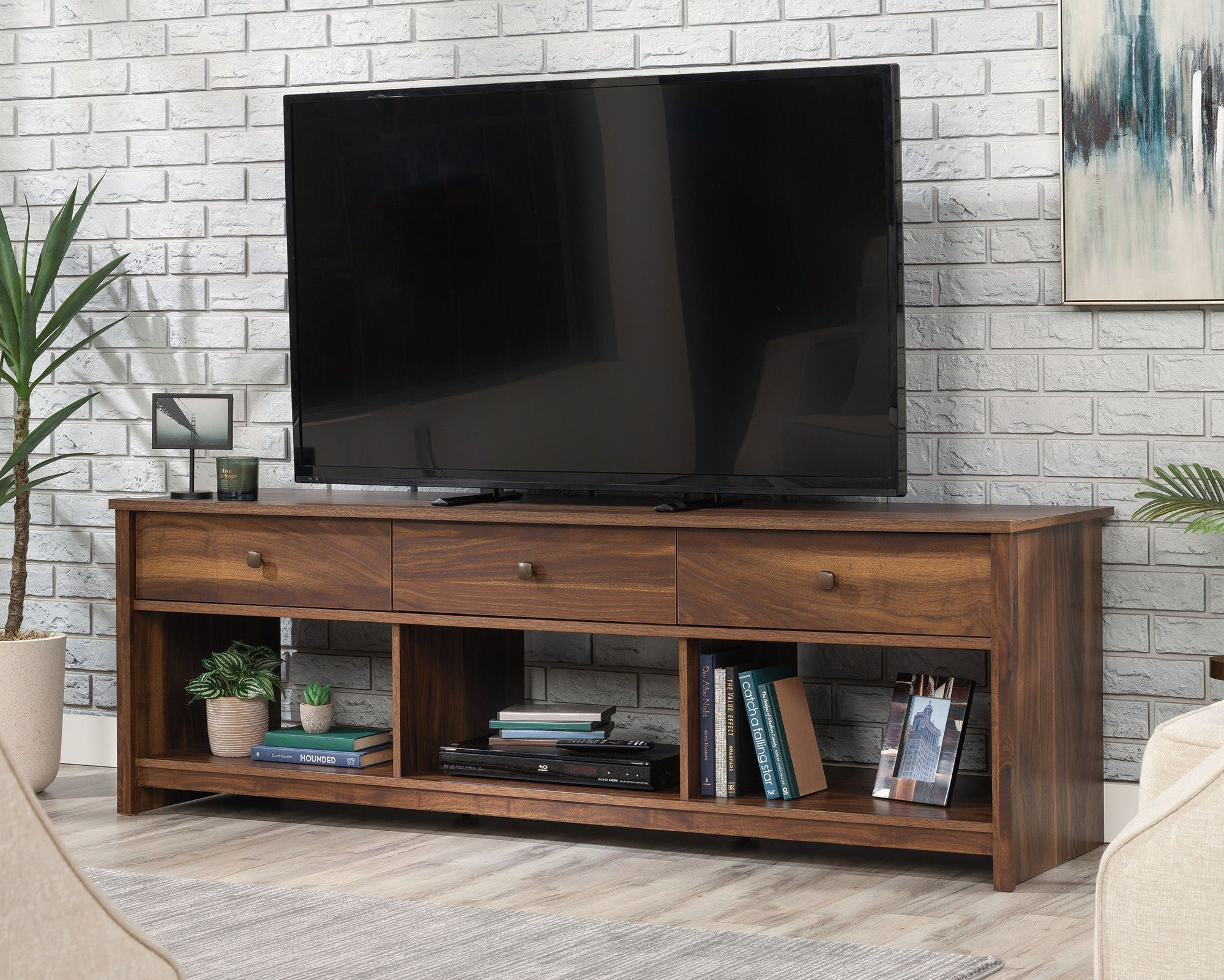 TV Stand with Drawers in Grand Walnut