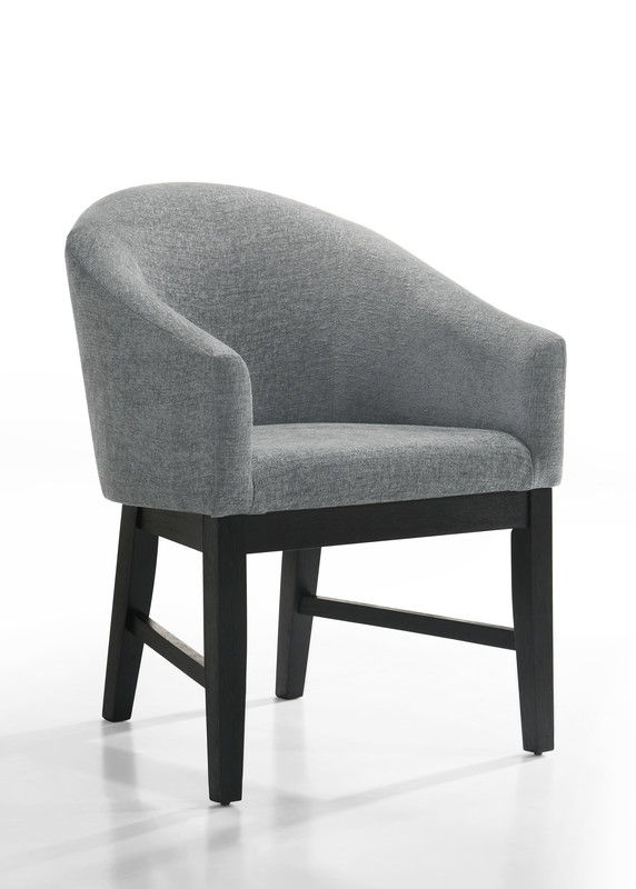 Haven 7Pc 59" Round Ebony Black Pedestal Dining Set with Hourglass Table Base and Gray Barrel Chairs