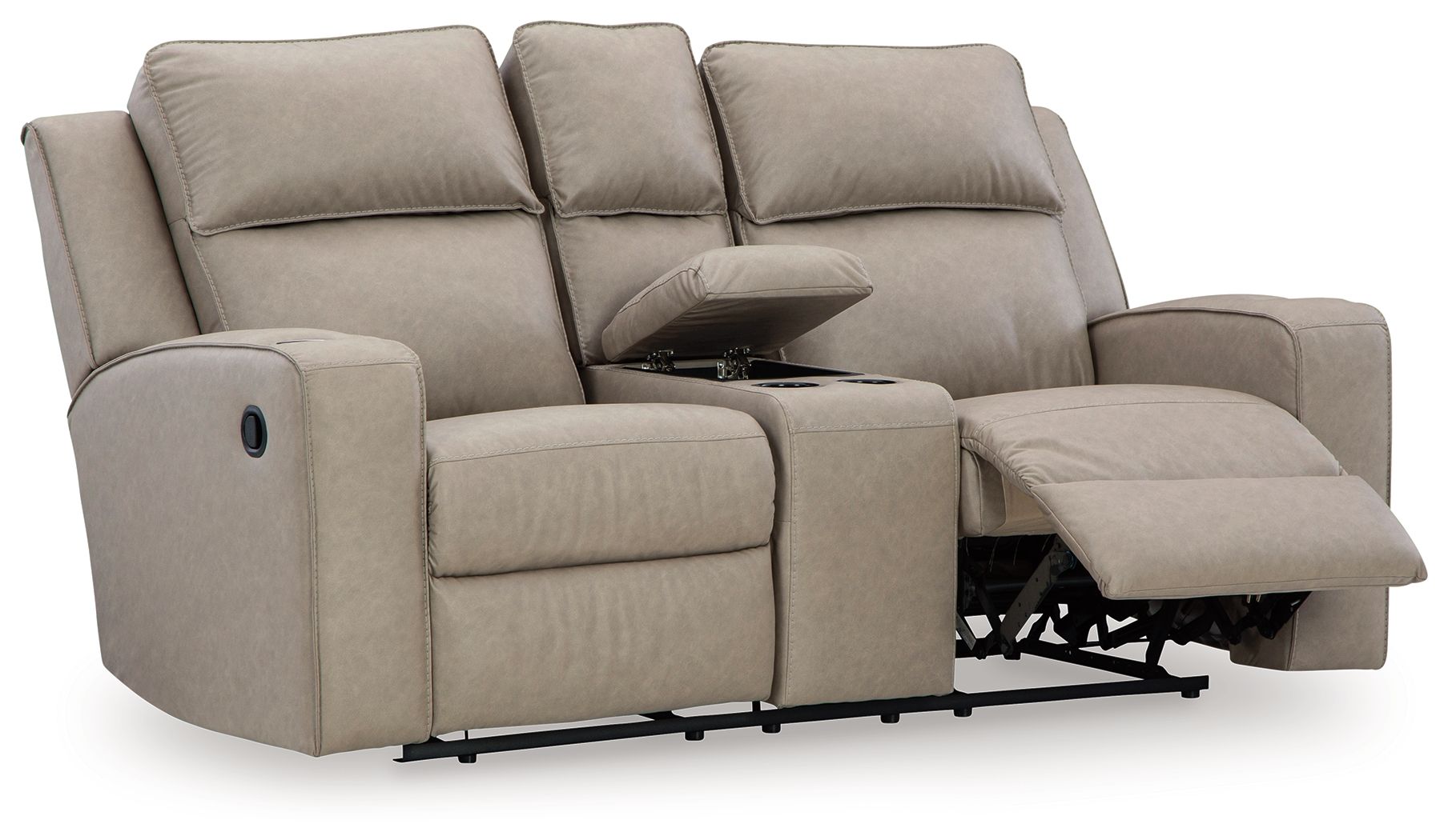 Signature Design by Ashley® Lavenhorne - Pebble - Dbl Rec Loveseat W/Console | Meri Furniture