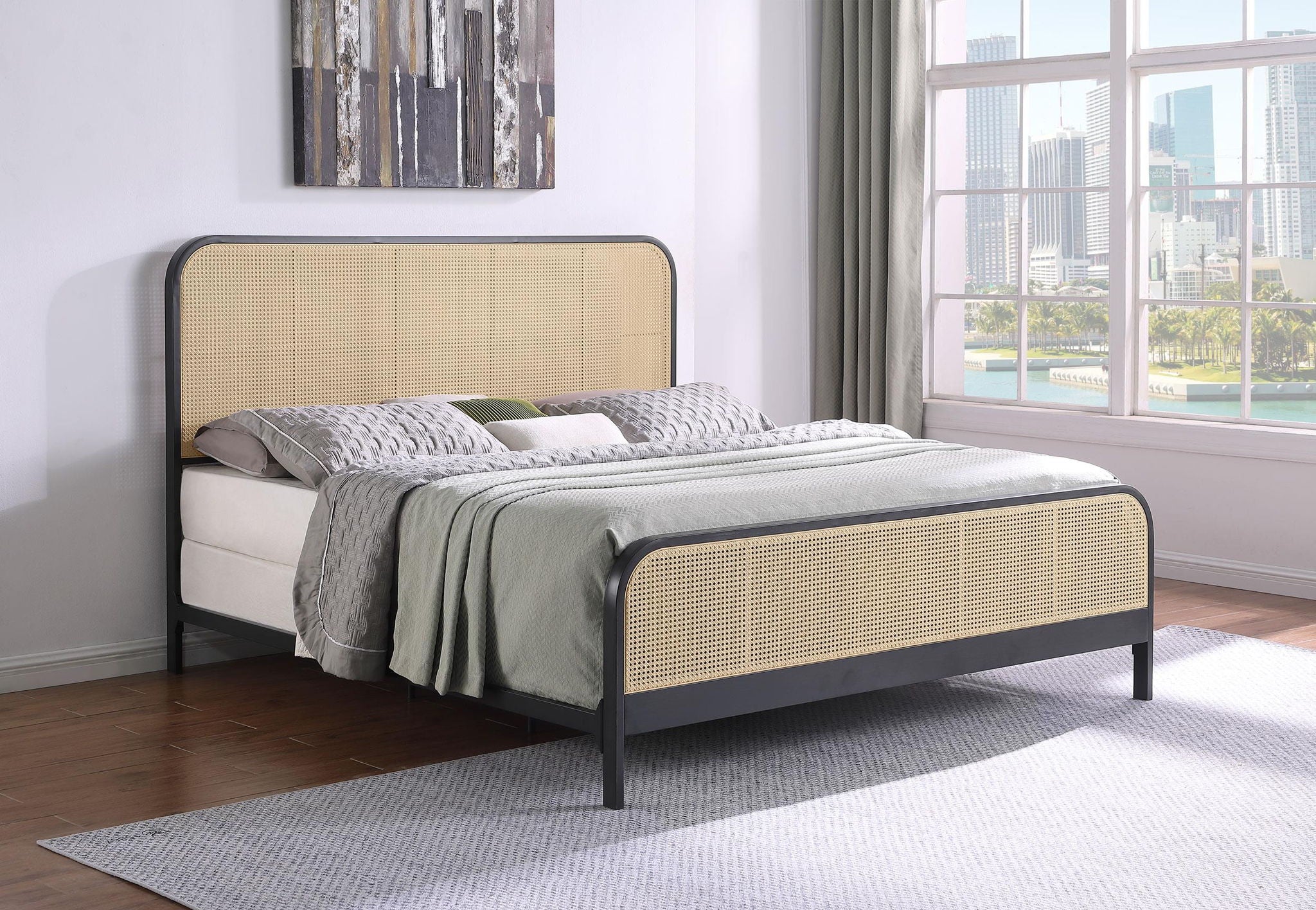 Lanewood Open Cane Webbing Metal Eastern King Bed Black