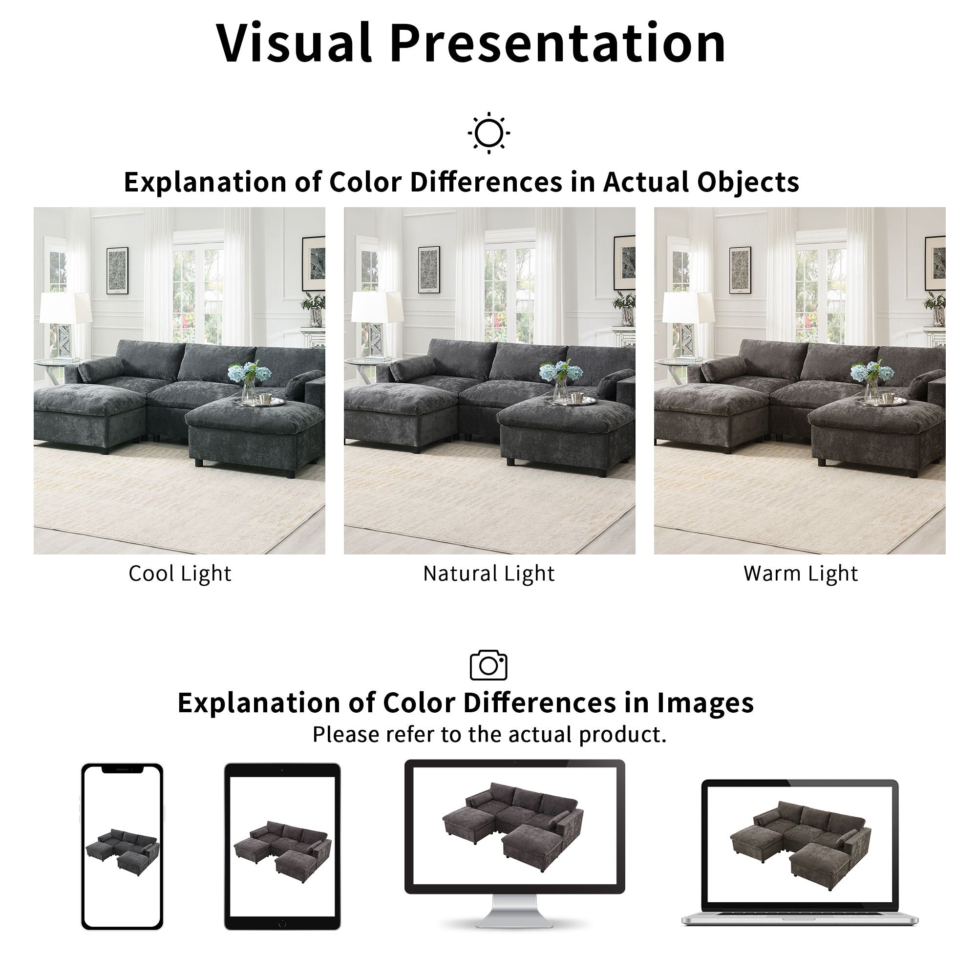 Modular Sectional With Storage Pockets, 5 Seat U Shaped Couch Set With Pillows, Free Combination Modern Cloud Sofa With 2 Movable Ottoman