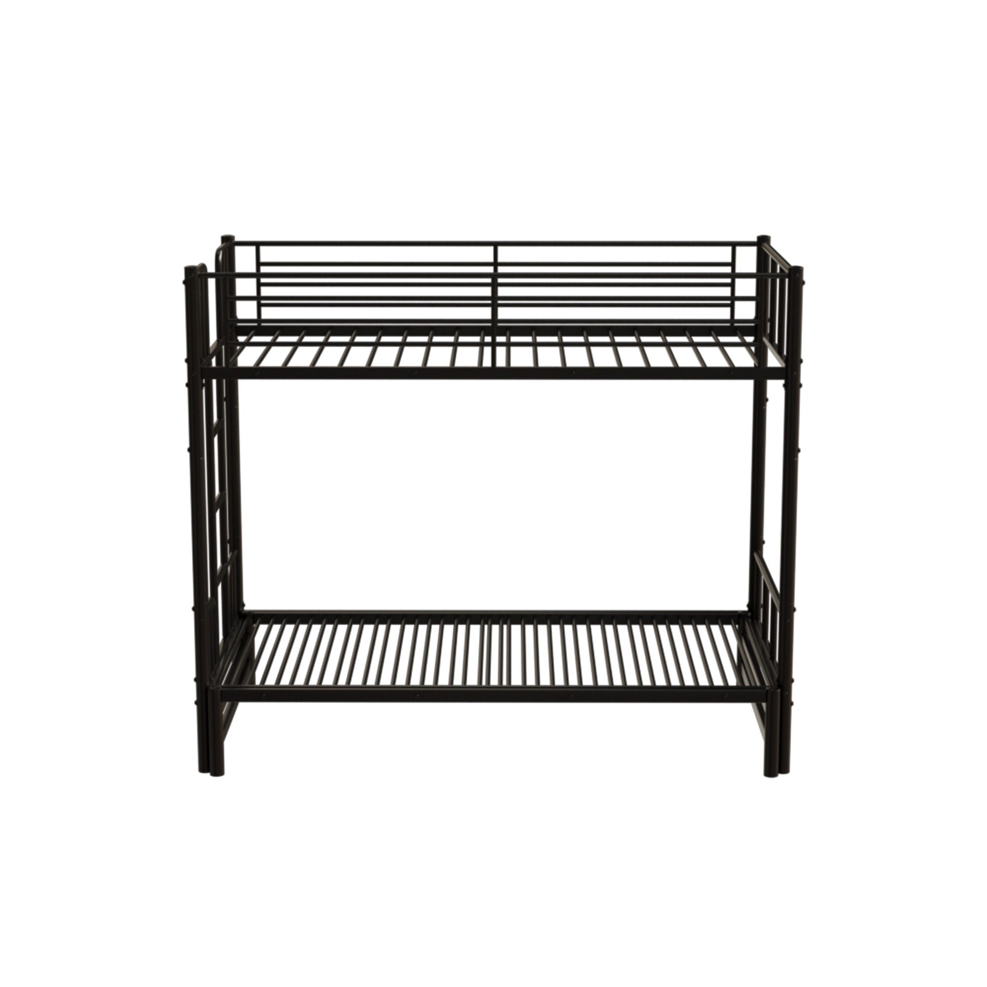 Twin Metal Pull Out Bunk Bed With Guardrail And Built In Ladder, Space Saving Convertible Frame For Bedroom - Black