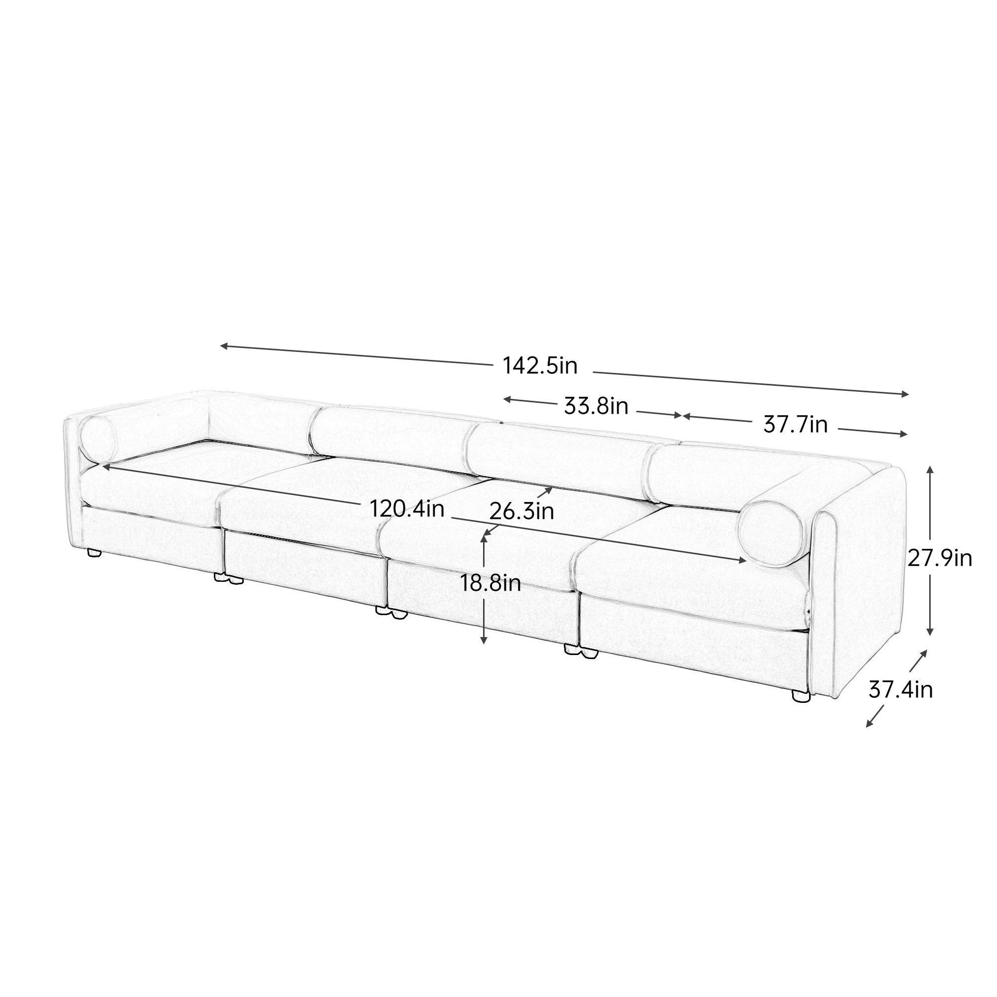 Stylish Chenille Sofa With Storage Seat And Cylindrical Backrest