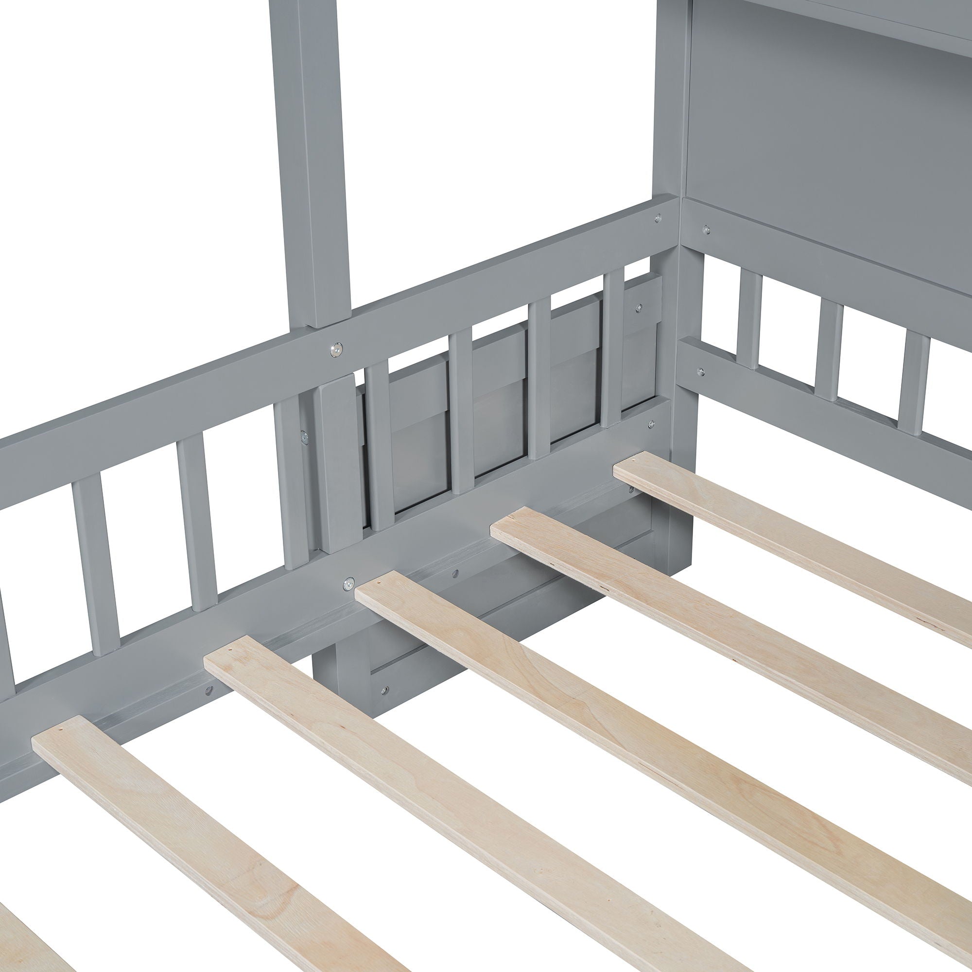 House Bed With Upholstered Sofa, Wireless Charging Station, Shelves And 2 Drawers