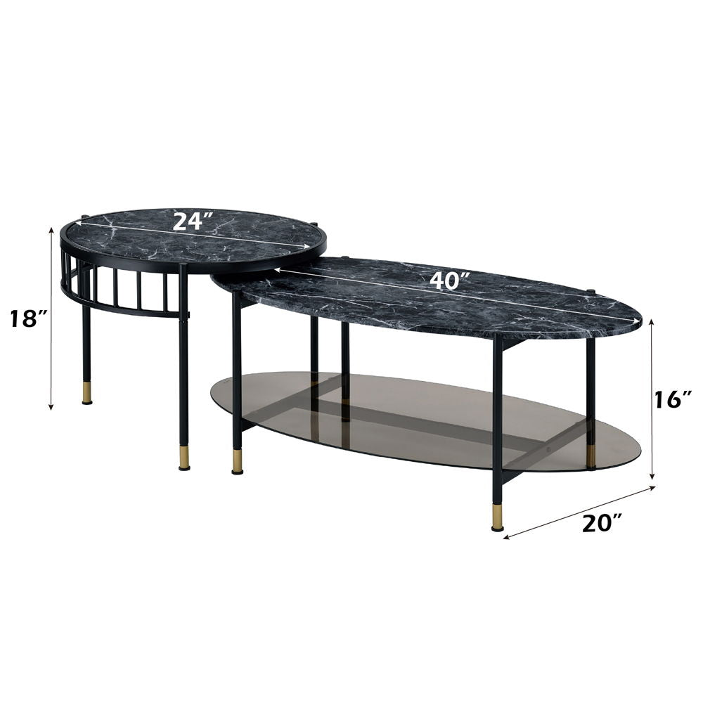 Silas - Nesting Coffee Table Set - Faux Marble Top & Black
