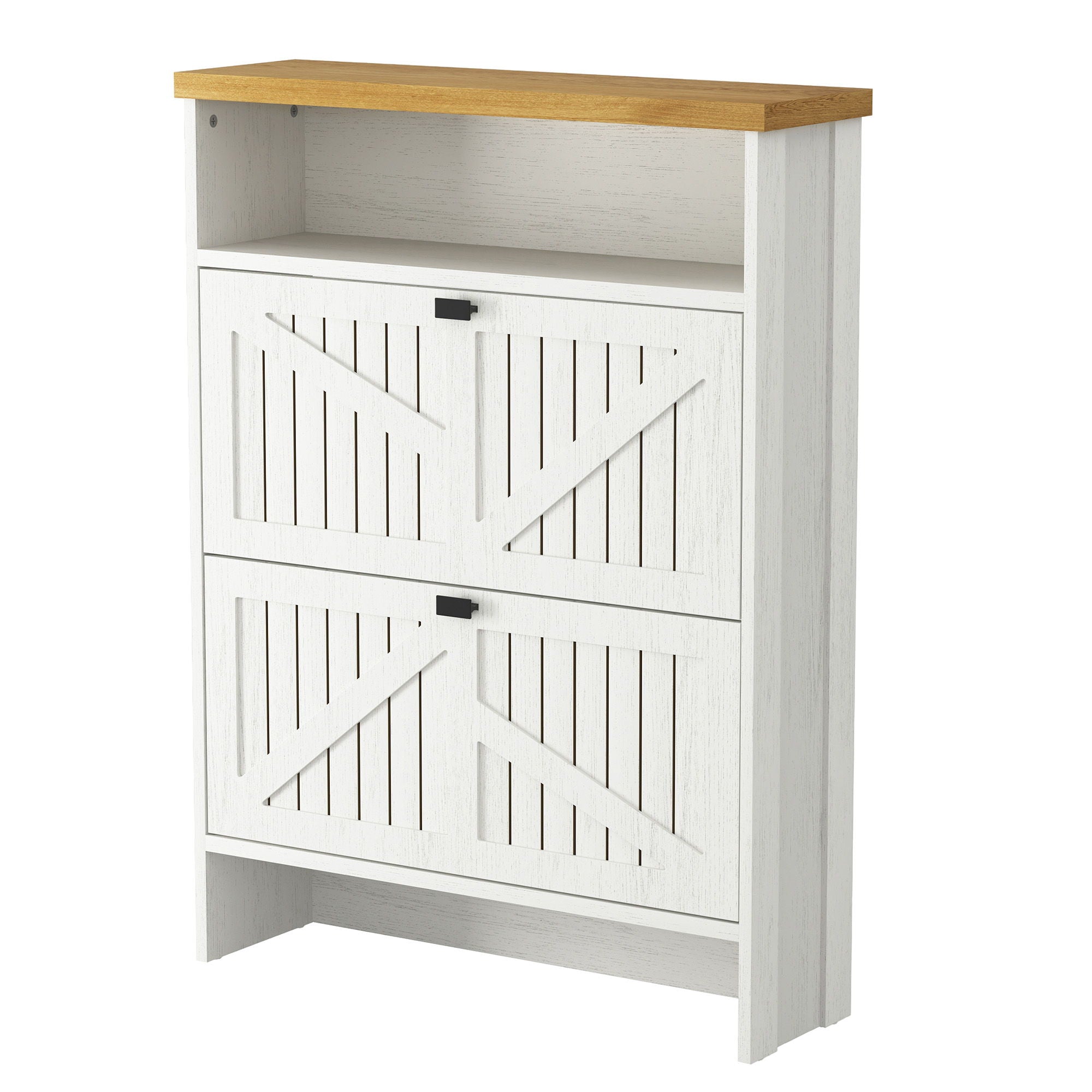 4 Layer Folding Shoe Cabinet With Metal Rounded Corners Convenient Shoe Storage - White