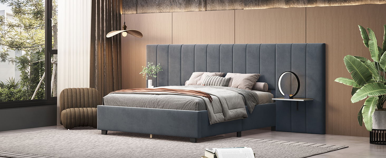 Upholstered Platform Bed With Big Headboard