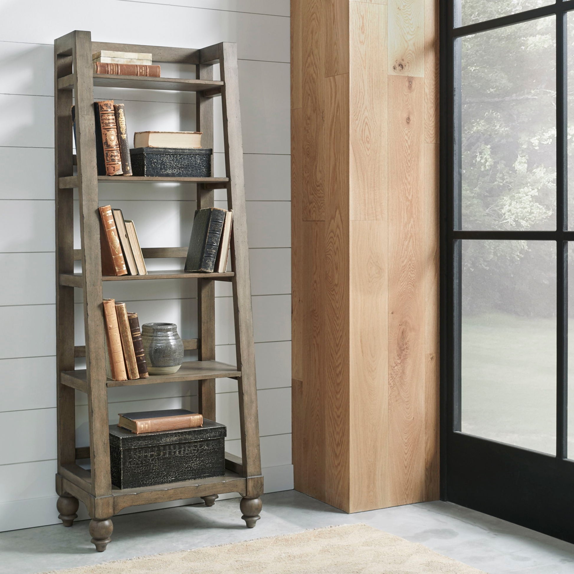Liberty Furniture Americana Farmhouse - Wood Leaning Pier Bookcase - Light Brown | Meri Furniture
