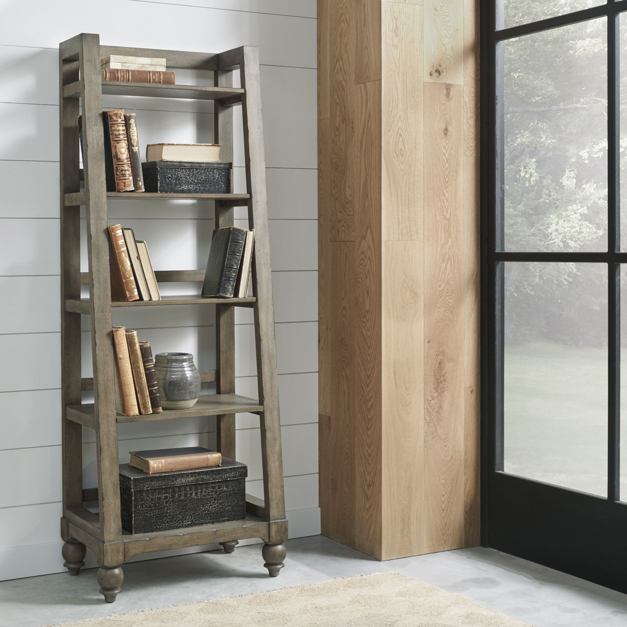Liberty Furniture Americana Farmhouse - Wood Leaning Pier Bookcase - Light Brown | Meri Furniture