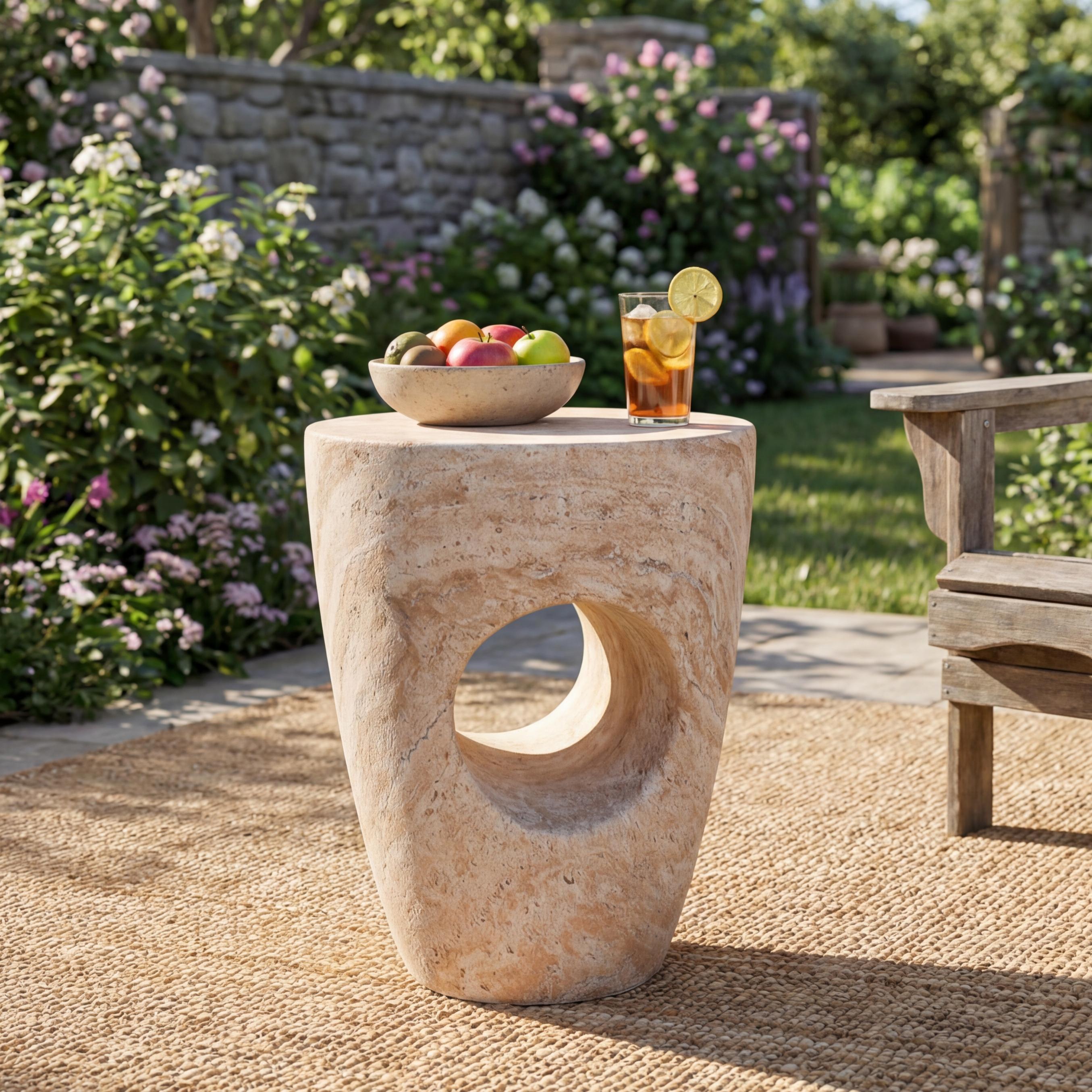 Modern Minimalist Outdoor or Indoor Side Table with Sculptural Hollow Design