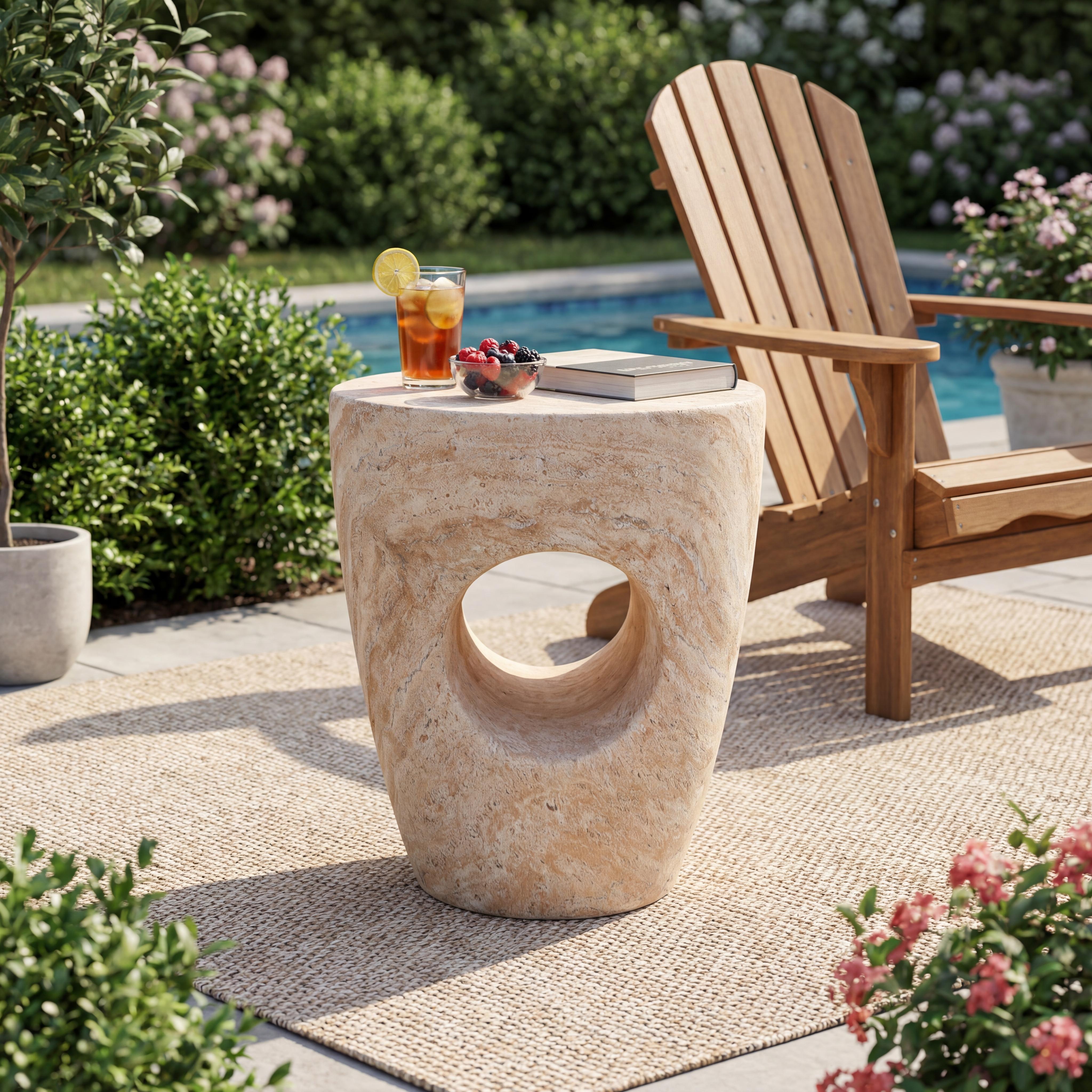 Modern Minimalist Outdoor or Indoor Side Table with Sculptural Hollow Design